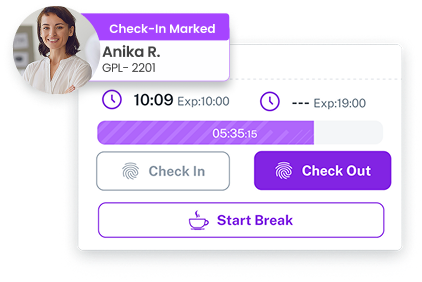 Employee instant attendance punch dashboard for workforce check-ins and time tracking in ResourceInn HRMS.