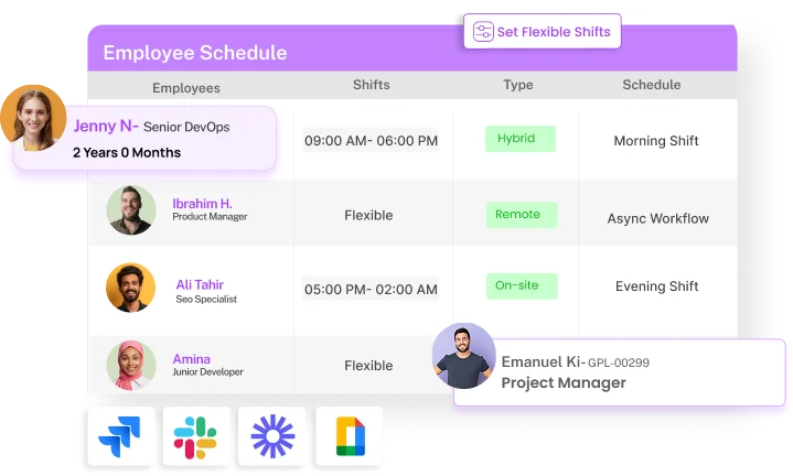 employee scheduling Slack Jira Microsoft Teams UI