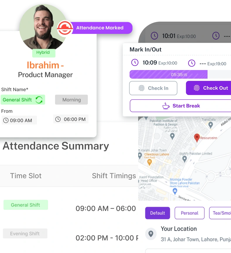 Mobile attendance summary dashboard for workforce attendance tracking in ResourceInn HRMS.