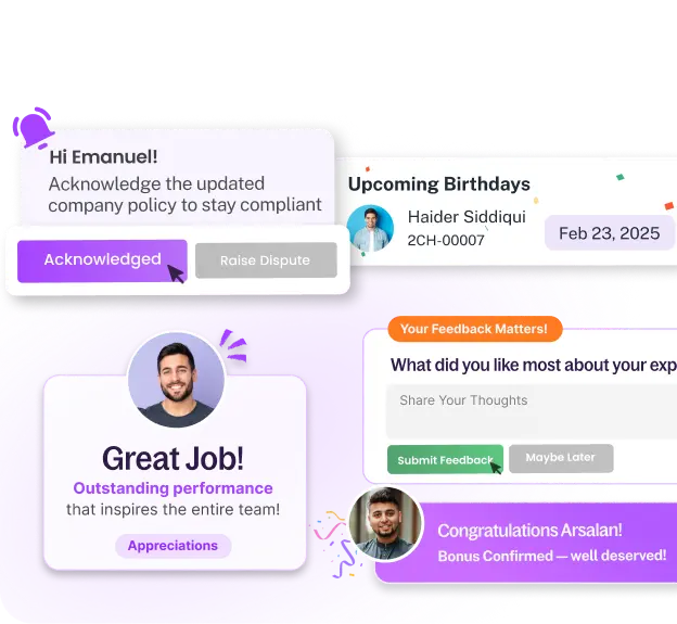 employee engagement culture celebration HR software interface