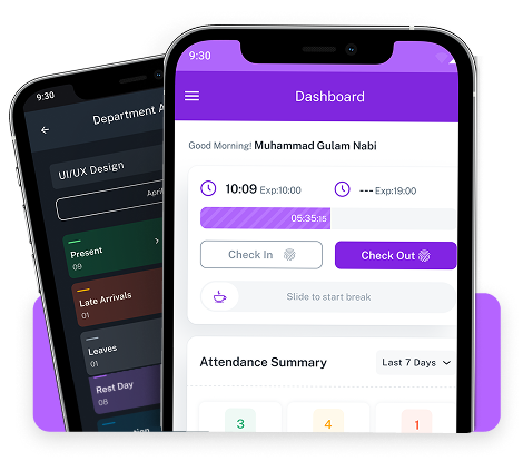 Mobile app dashboard UI for employee management and HR operations in ResourceInn HRMS.
