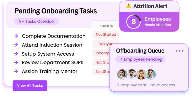 Pending onboarding tasks dashboard for employee onboarding workflow management in ResourceInn HRMS.