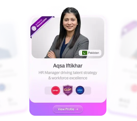 Collection of HR professional profile cards displaying names, job titles, and designations