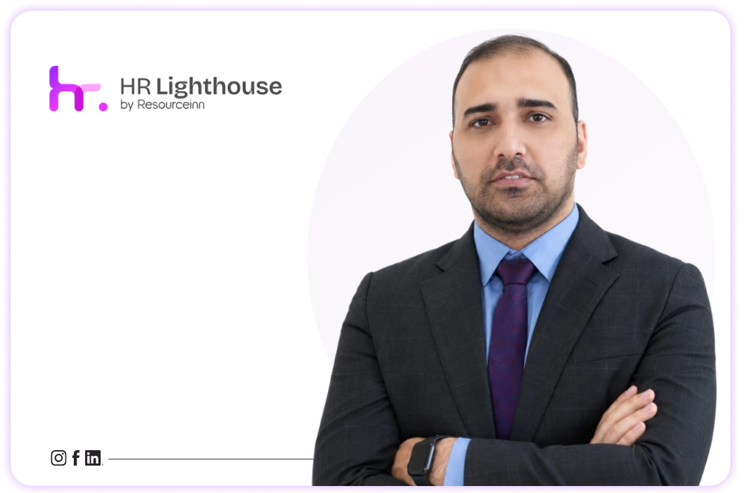 Banner image of HR Manager Nahyan Jasim on the ResourceInn HR community platform.