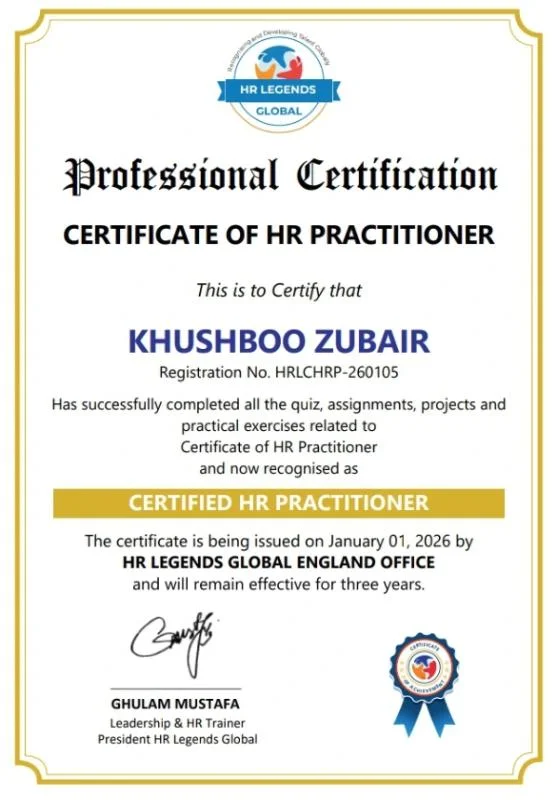 Khushboo Zubair CHRP – HR Legends Global Certificate of HR Practitioner (HRLCHRP)