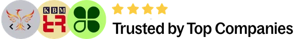 Trusted by Top Companies graphic showing logos of Najma Bibi's employers with a four-star rating
