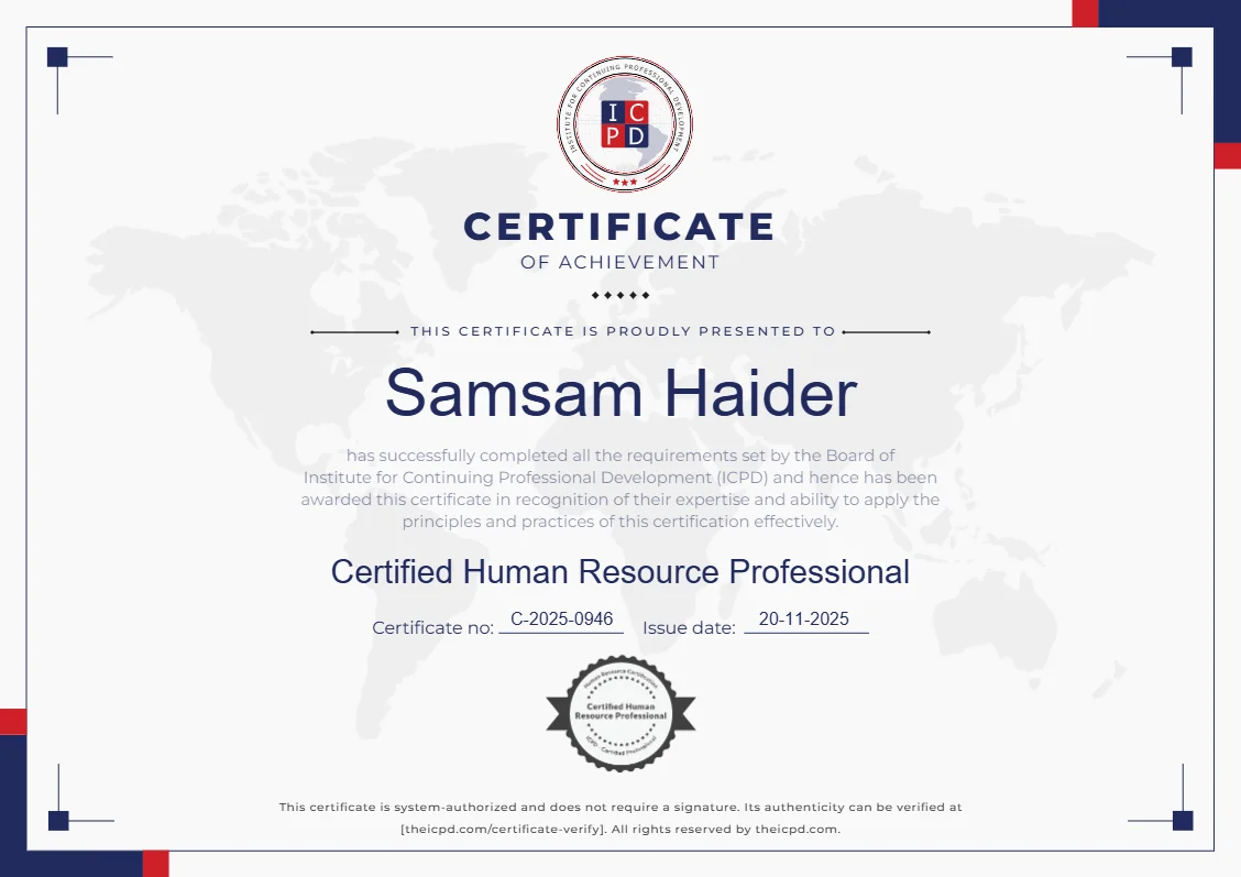 Samsam Haider – Certificate of Achievement: Certified Human Resource Professional